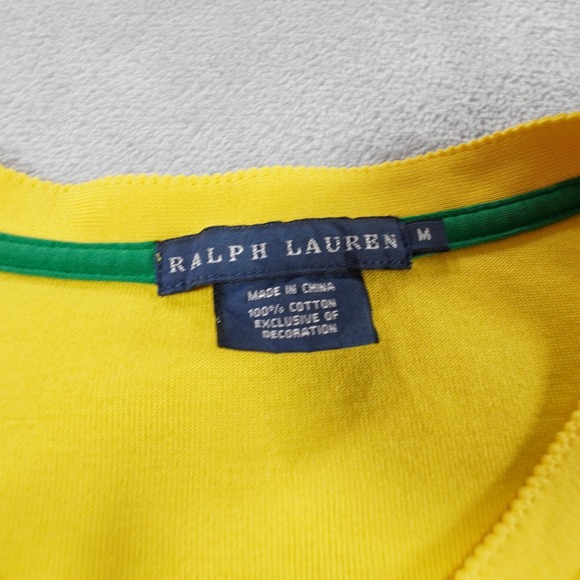 Ralph Lauren Womens Heney Shirt Sz M Yellow Embroidered Logo Striped Long Sleeve - Picture 4 of 12